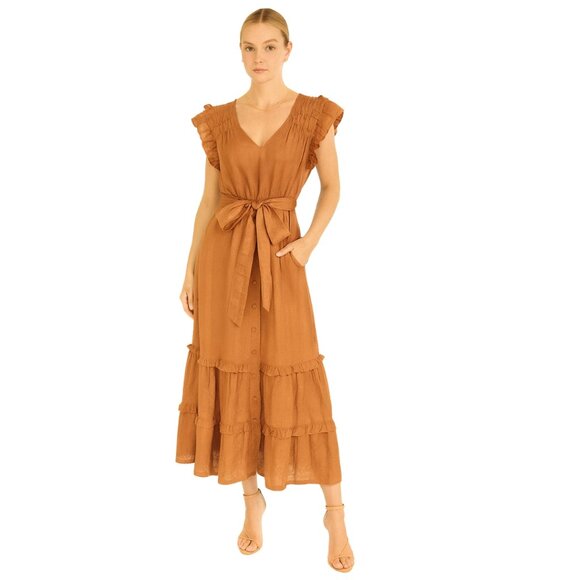 Marie Oliver Phoebe Cotton Silk Midi Dress XS Orange NEW - Picture 1 of 9